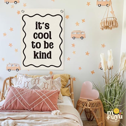 Affirmation Wall Decor It's Cool to be Kind Linen Canvas Banner, Nursery Decor - Image 7