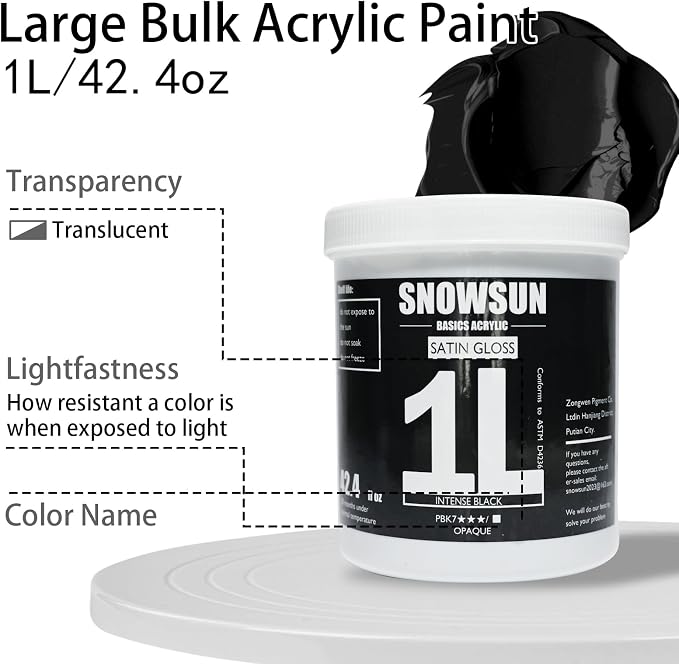 SNOWSUN Charcoal Black Acrylic Paint, Basics Large Bulk Acrylic Paints Gloss - Image 2
