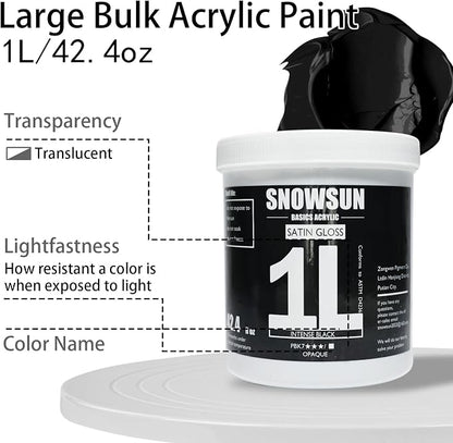 SNOWSUN Charcoal Black Acrylic Paint, 2 Pack 1 L /42.4 oz Large Bulk Acrylic - Image 2