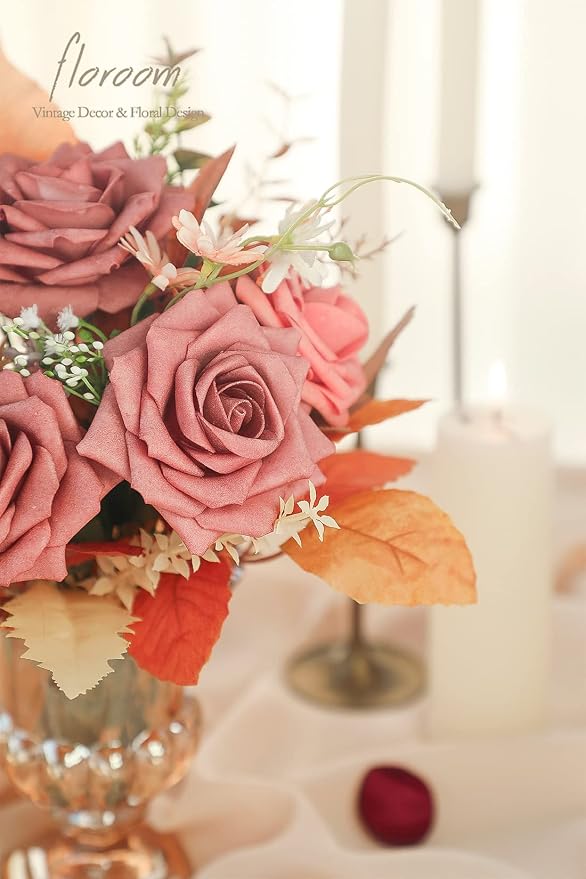 Floroom Artificial Flowers 16pcs 3.5" Real Looking Dusty Rose Foam Fake Hybrid - Image 5
