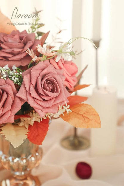 Floroom Artificial Flowers 16pcs 3.5" Real Looking Dusty Rose Foam Fake Hybrid - Image 5