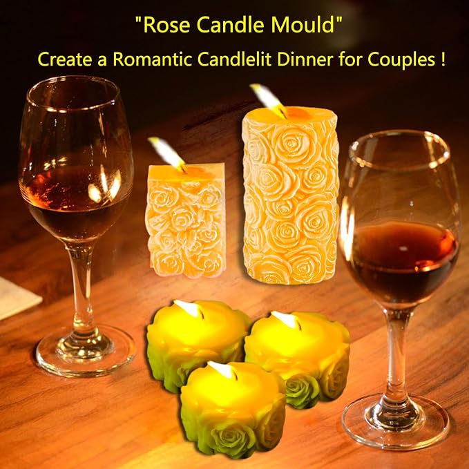 3PCS Rose Molds Silicone Candle Molds, Acxydm Valentine's Day Large Pillar - Image 2