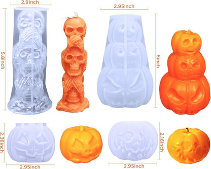 4Pcs Halloween Ghost Candle Silicone Molds Set, DIY 3D Halloween Pumpkin Skull - Image 2