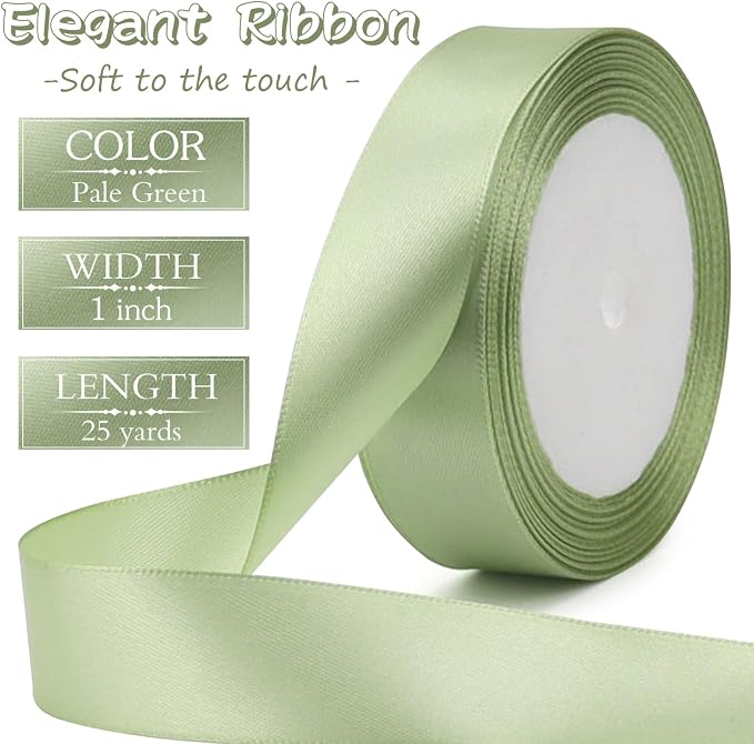 Pale green Solid Satin Ribbon 1 Inch 25 Yards Solid Polyester Fabric Ribbon - Image 2