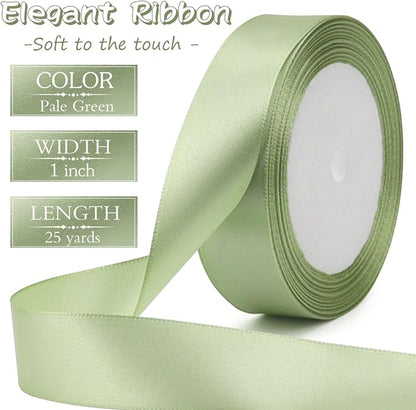 Pale green Solid Satin Ribbon 1 Inch 25 Yards Solid Polyester Fabric Ribbon - Image 2