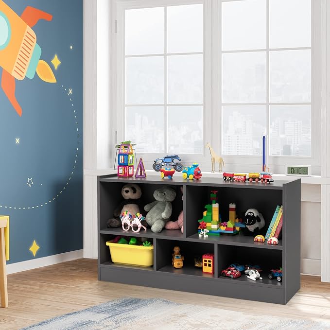Tangkula 5 Cube Bookcase, 2 Tier Wooden Storage Open Bookshelf, Kid's Playroom - Image 4