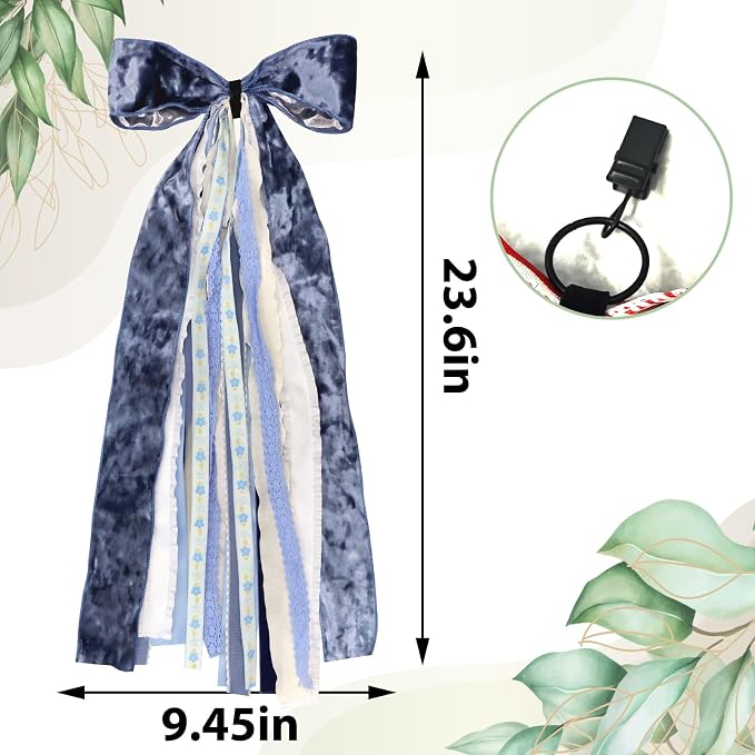 Large Blue Velvet Ribbon Bow for Wreath, Vintage Solid Fabric Ribbons Set - Image 2