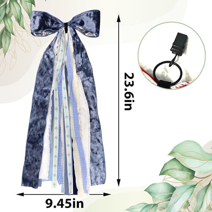 Large Blue Velvet Ribbon Bow for Wreath, Vintage Solid Fabric Ribbons Set - Image 2
