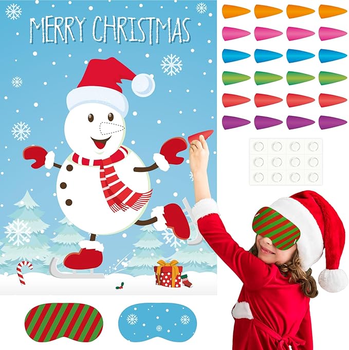 ASTARON Pin The Snowman Nose Christmas Pin The Tail Party Games Activities by ASTARON