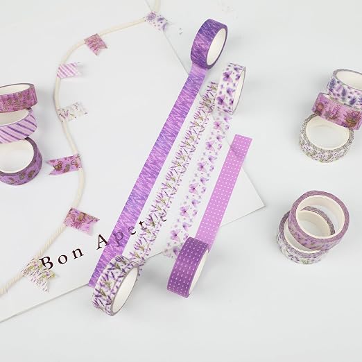 12 Rolls Lavender Washi Tape, Flower Butterfly Decorative Tape - Image 4