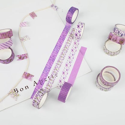 12 Rolls Lavender Washi Tape, Flower Butterfly Decorative Tape - Image 4