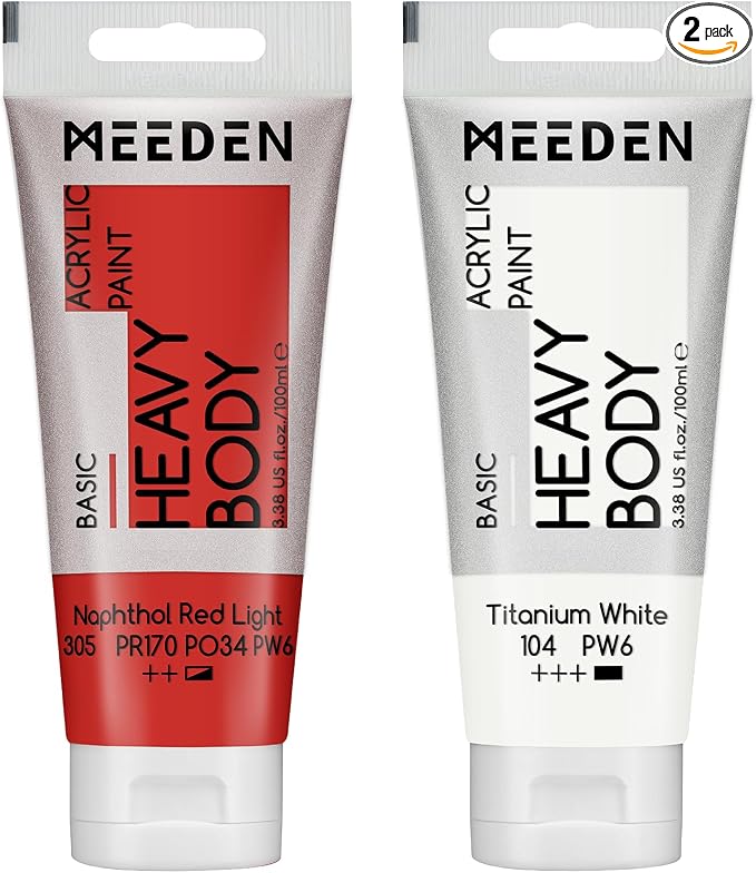 MEEDEN Acrylic Paint Naphthol Red Light: Bundled - 100ml/3.38oz x 2 Bulk Heavy by MEEDEN