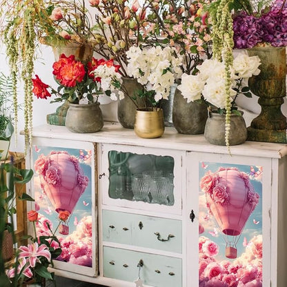 GLOBLELAND 4 Sheets Pink Roses Hot Air Balloons Rub on Transfers Pink Flower - Image 4