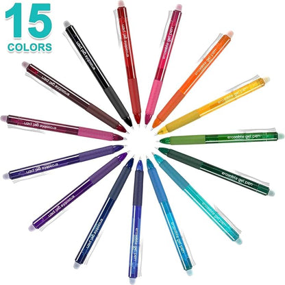 Erasable Gel Pens, 15 Colors Retractable Fine Point Erasable Pens Clicker - Image 3