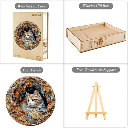 Wooden Puzzles Adults, 3D Cat Wooden Puzzles 300 Pieces, Unique Animal Shaped - Image 7