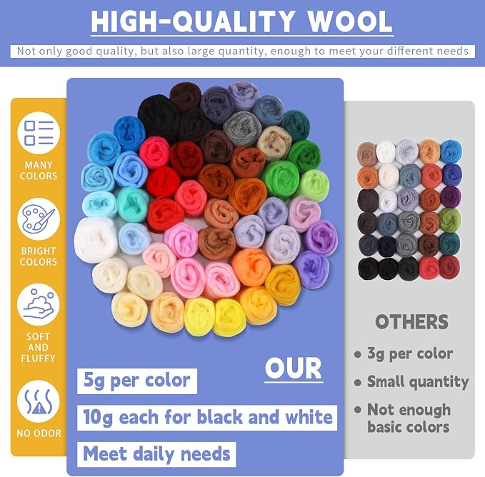 IMZAY 50 Colors Needle Felting Wool, 5g/Pack Wool Roving Yarn, 9.2 Oz Fiber - Image 3