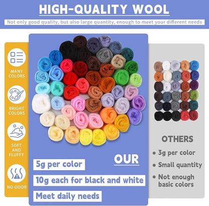 IMZAY 50 Colors Needle Felting Wool, 5g/Pack Wool Roving Yarn, 9.2 Oz Fiber - Image 3