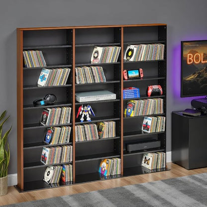 Prepac 3 Column Tall Cabinet Media Storage, Triple Width Wall, Cherry/Black - Image 2