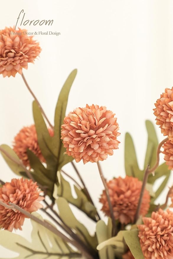 Floroom 5pcs Burnt Orange Faux Silk Mums Artificial Flowers, Bulk Fake Small - Image 4
