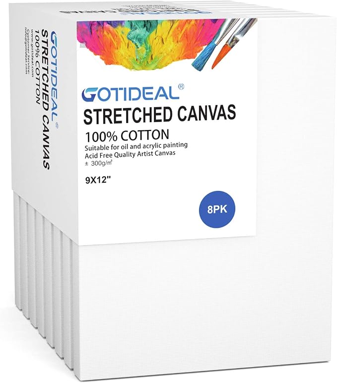 GOTIDEAL Stretched Canvas, 9x12 Inch Set of 8, Primed White by GOTIDEAL
