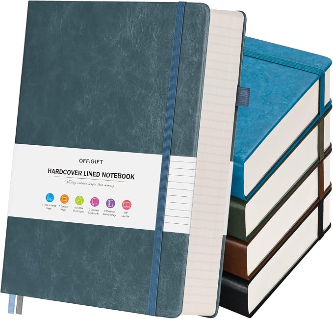 5 Pack College Ruled Notebook, 312 Numbered Pages Thick Notebooks Bulk by OFFIGIFT