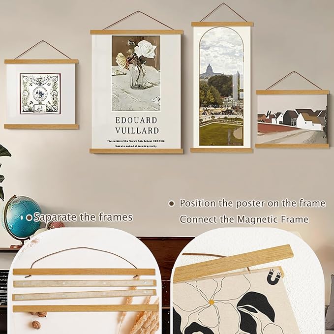 Artmag Magnetic Poster Hanger Frame, 24x36 24x32 24x18 Light Wood Wooden Magnet - Image 3