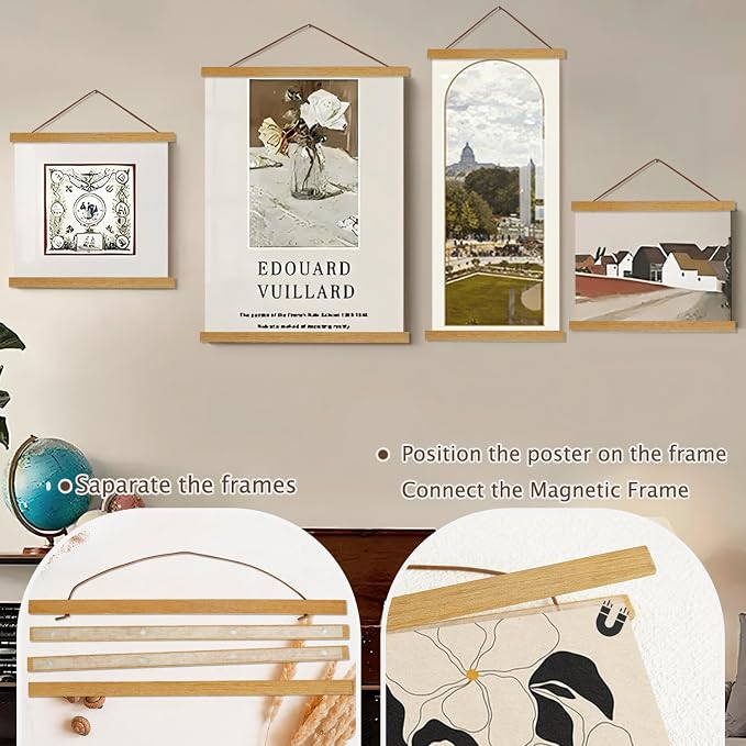 Artmag Magnetic Poster Hanger Frame, 17x22 17x24 17x31 Light Wood Wooden Magnet - Image 3