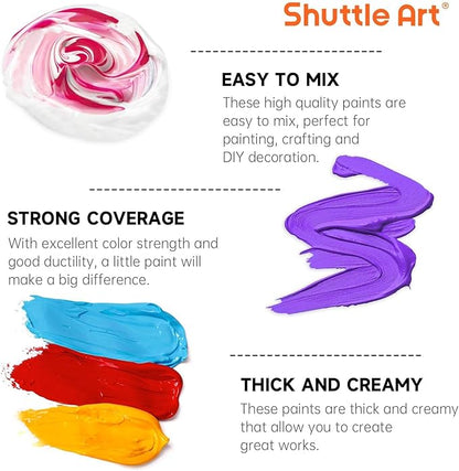 Shuttle Art 18 Colors Acrylic Paint Bottle Set, Rich Pigmented Bulk Painting - Image 4