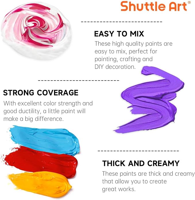 Shuttle Art Acrylic Paint, 24 Colors Acrylic Paint Bottle Set, 250ml/8.45oz Each - Image 4