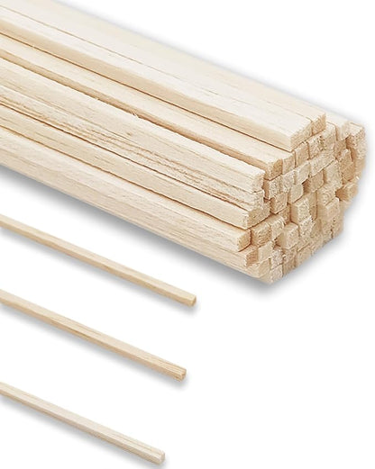 60Pcs Wood Square Dowel Rods 1/8 x 1/8 x 12 inch, Balsa Wood Squares by BARSHASPACE