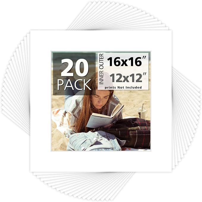 Mat Board Center, 16x16 for 12x12 White Photo Picture Mats by MatBoardCenter