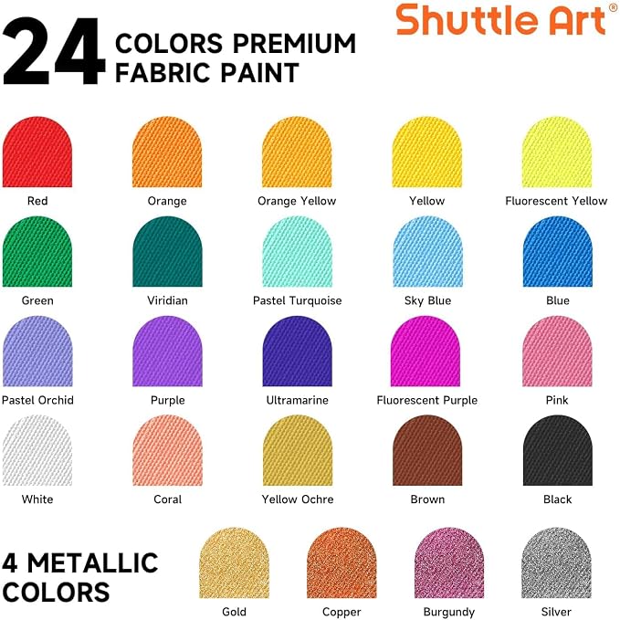 Shuttle Art Fabric Paint 24 Colors Permanent Soft Fabric Paint in Bottles - Image 2