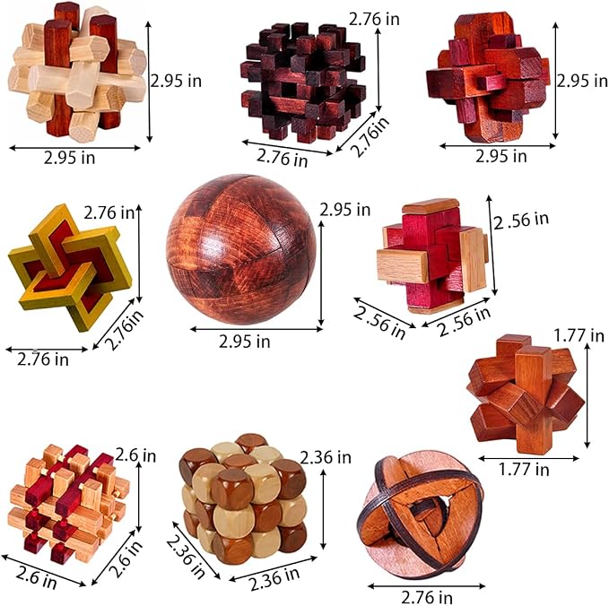 18 Pack Wooden Brain Teaser Puzzles Wooden Burr Puzzles Brain Teaser Puzzle - Image 2