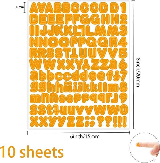 Letter Stickers, 1/2 inch 10 Sheets Orange Alphabet Sticker, Self Adhesive - Image 2