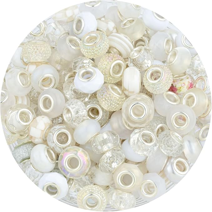 LAIDANLA White Mix Large Hole Beads, Acrylic Craft Beads by LAIDANLA