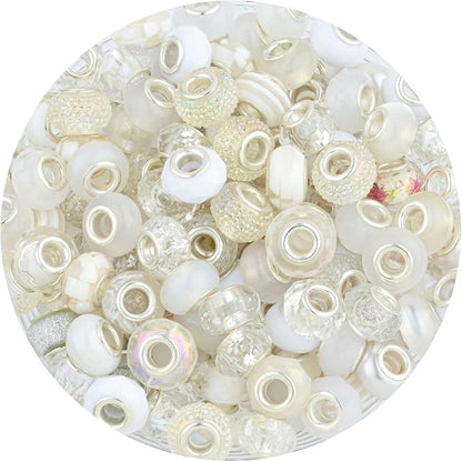 LAIDANLA White Mix Large Hole Beads, Acrylic Craft Beads by LAIDANLA