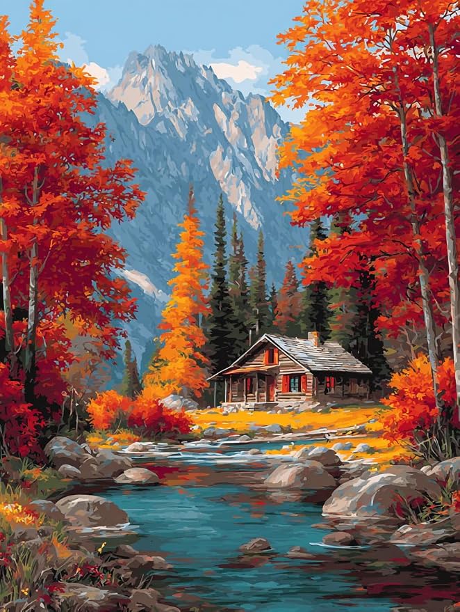 14CT Counted Cross Stitch Kits for Adults Advanced Mountains Lake Printed by Moohue