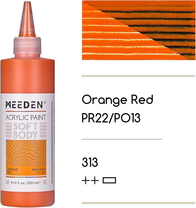 MEEDEN Orange Red Acrylic Paint: Matte Finish 250ml/8.45oz Soft Body Bulk - Image 2