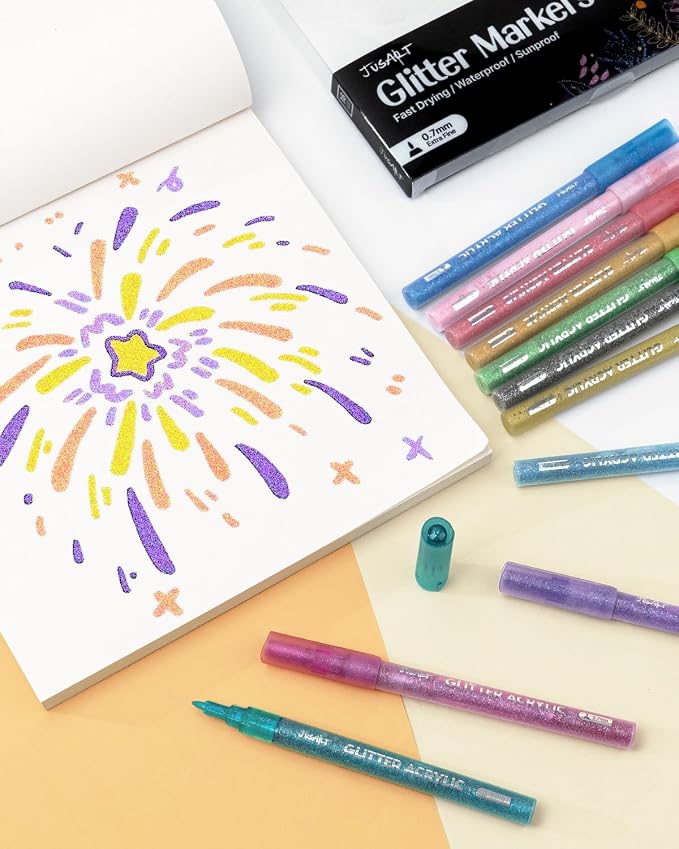 JusArt 16 Colors Glitter Markers, Glitter Paint Pens Sparkly and Shiny - Image 5