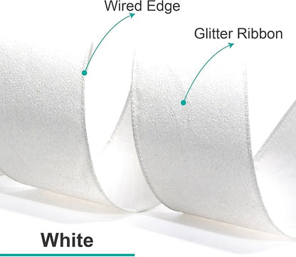 CT CRAFT LLC Glitter Wired Ribbon 2.5" x 20 Yards White - Image 3