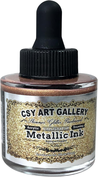CSY Art Gallery Metallic Acrylic Inks-Calligraphy Ink-Gold Glitter Craft Paint by CSY+art+gallery