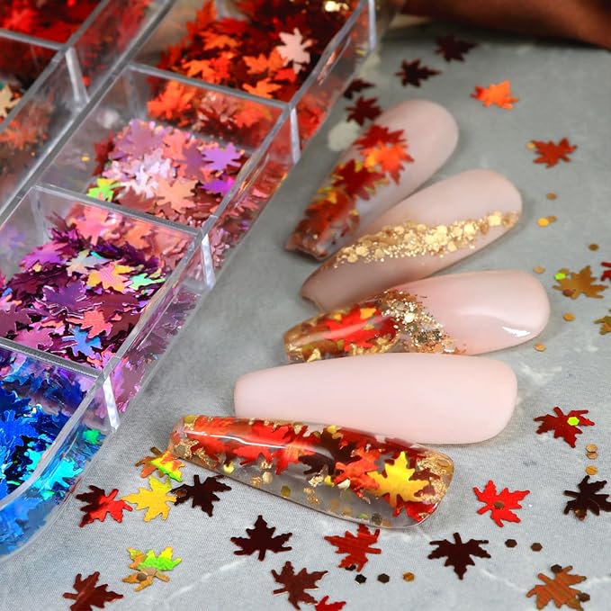 Thanksgiving Glitters Nails Sequins Fall Nail Glitter Sequins Autumn Maple Leaf - Image 2