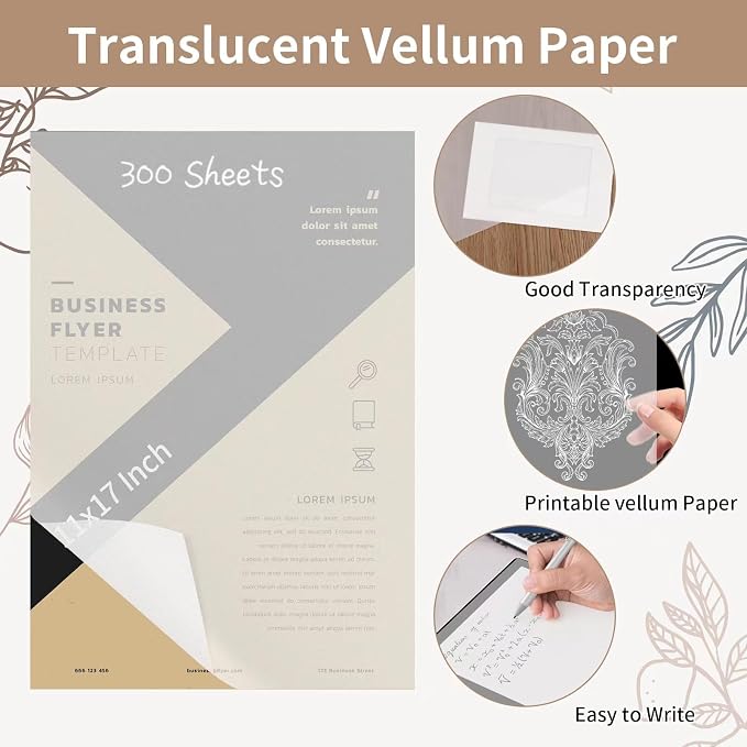 300 PCS 11x17 Inch Translucent Vellum Paper 63 Grams - Image 2