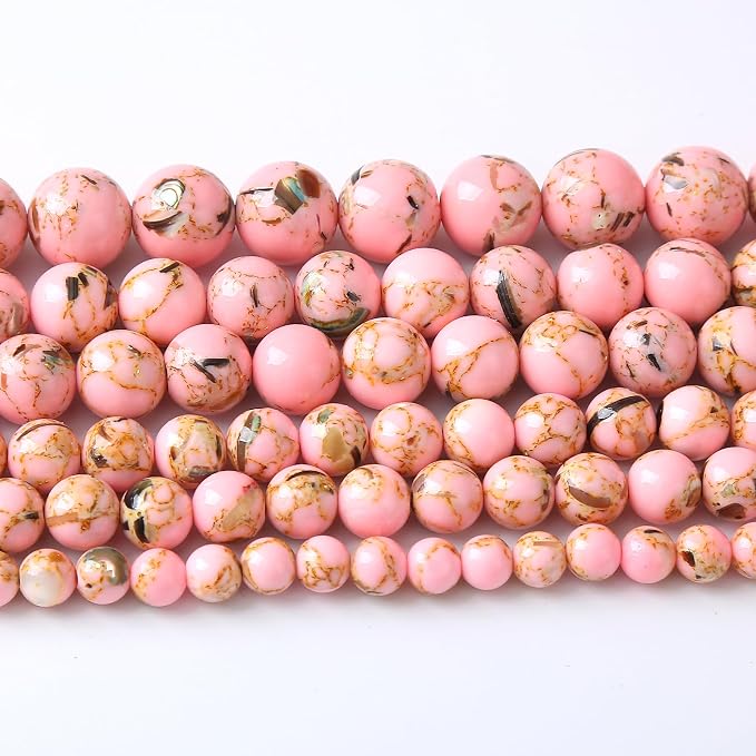 36PCS 10MM Natural Pink Shell Turquoise Beads by NaturalStoneBeads