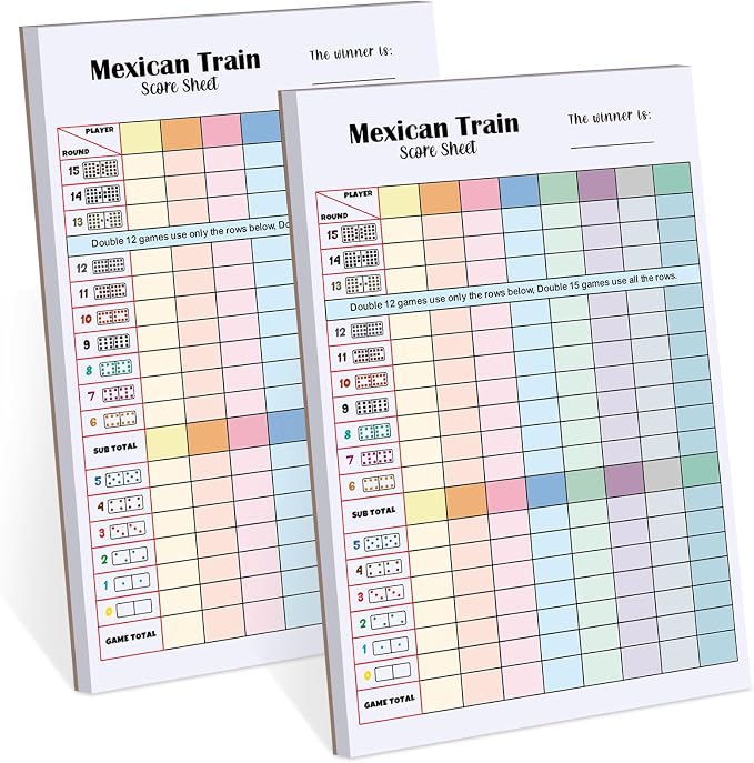 2 Pack 120 Sheets Mexican Train Score Pads Colorful Chicken Foot Dominoes Game by Halloscume