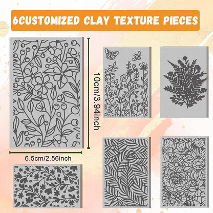 6 PCS Polymer Clay Texture Sheets Plants Clay Texture Mat - Image 2