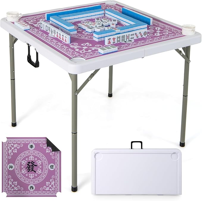 Giantex Folding Mahjong Table, Removable Noise Reduction Mat, HDPE Tabletop by Giantex