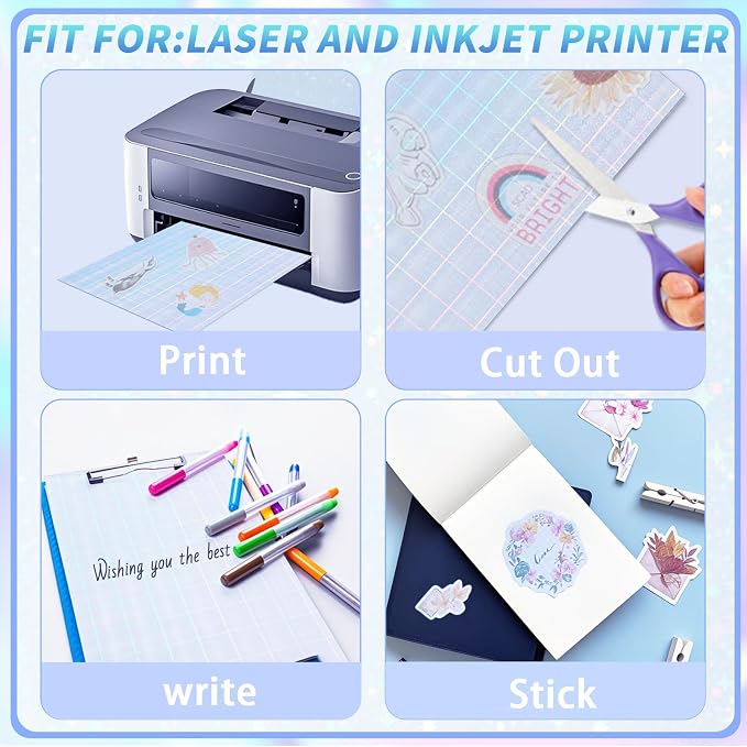 20 Sheets Printable Holographic Sticker Paper, 11 x 8.5 Inches Printable - Image 3