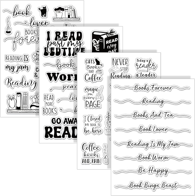 Whaline 4 Sheets Reading Words Clear Stamps Greeting Words Bookcase Bookshelf by Whaline