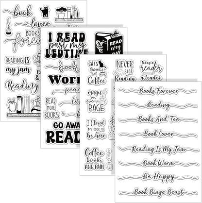 Whaline 4 Sheets Reading Words Clear Stamps Greeting Words Bookcase Bookshelf by Whaline